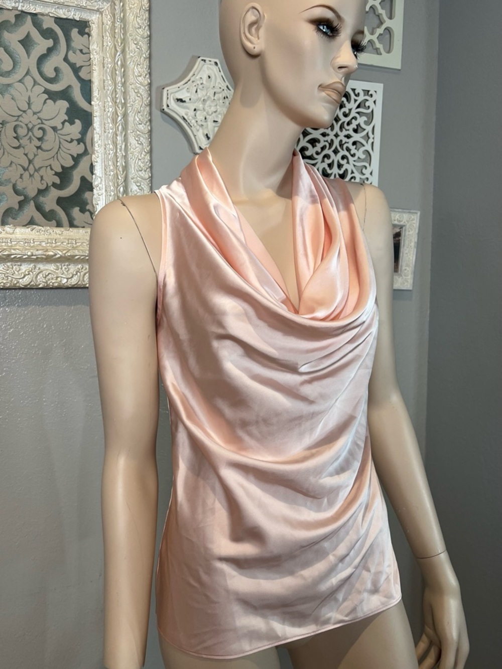 Boston proper Satin Cowl Neck Sleeveless Top in Blush Pink